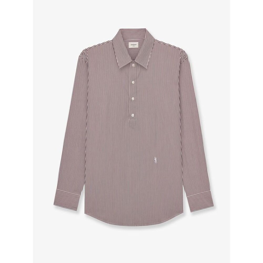 Saint Laurent Men Cassandre Cotton Shirt With Striped Pattern